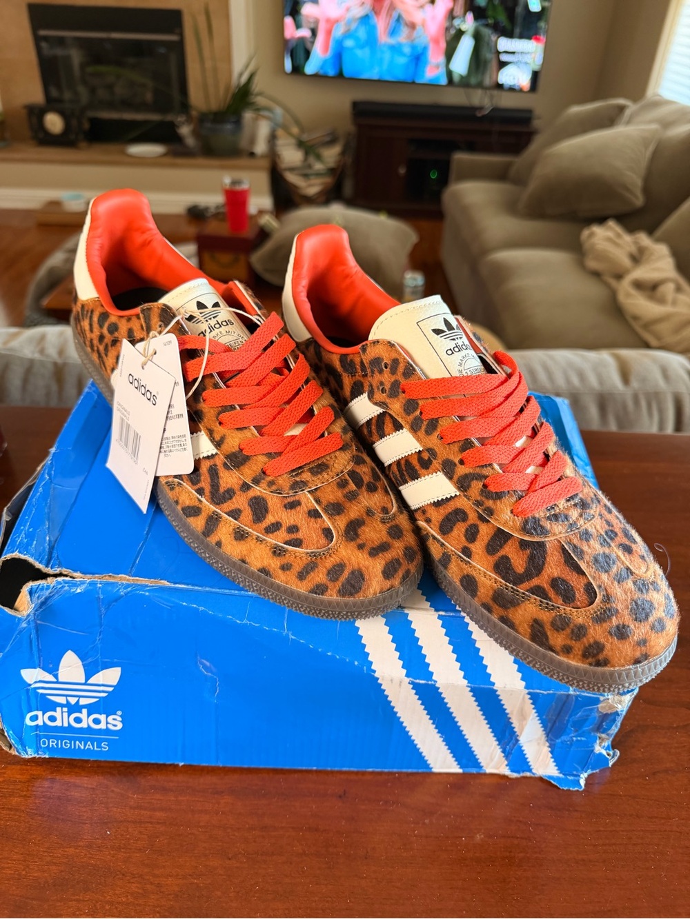 adidas Leopard Print Sneakers with Orange Laces - Picture 3 of 10